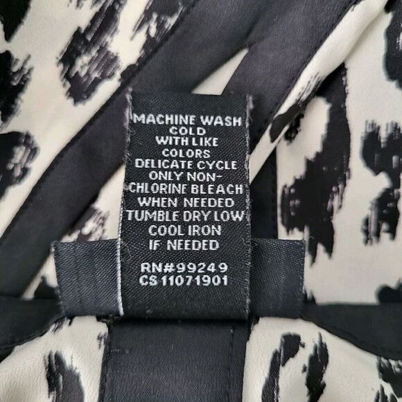 Catherines Leopard Blouse 0X (14/16) Black Lightweight Keyhole Slit Sleeve Satin - Picture 10 of 14